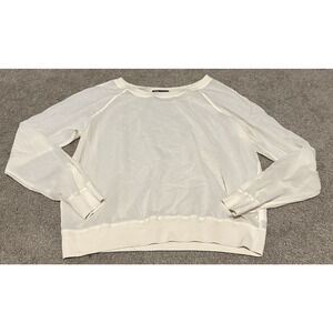 Vince Women XS‎ Blouse Silk Blend Oversize Sheer Boatneck Ribbed Neck Hem Cream